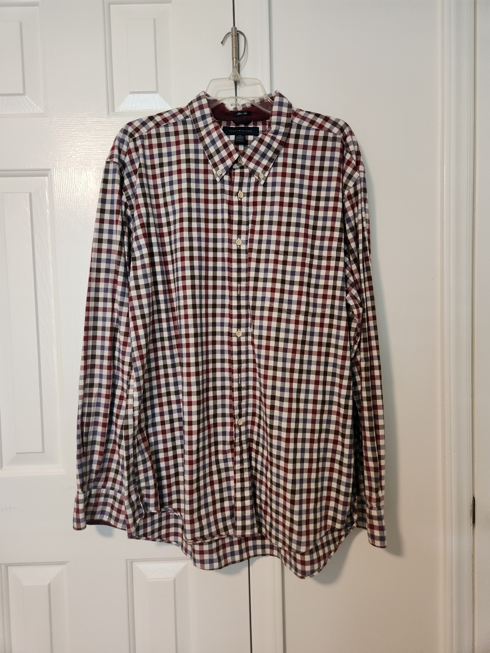 Tommy Hilfiger Men's Burgundy, White & Navy Check Button-Down Shirt